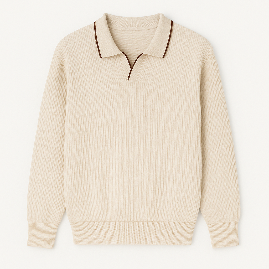 Erkek Şerit Detaylı Beyaz Polo Triko – M009