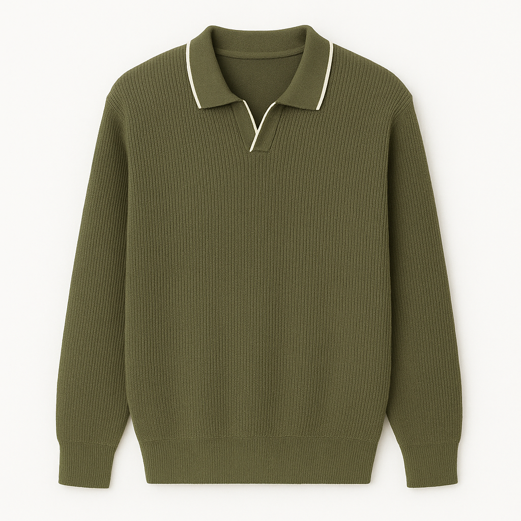 Erkek Şerit Detaylı Beyaz Polo Triko – M009
