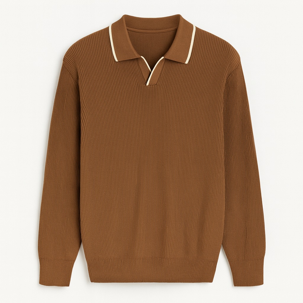 Erkek Şerit Detaylı Beyaz Polo Triko – M009