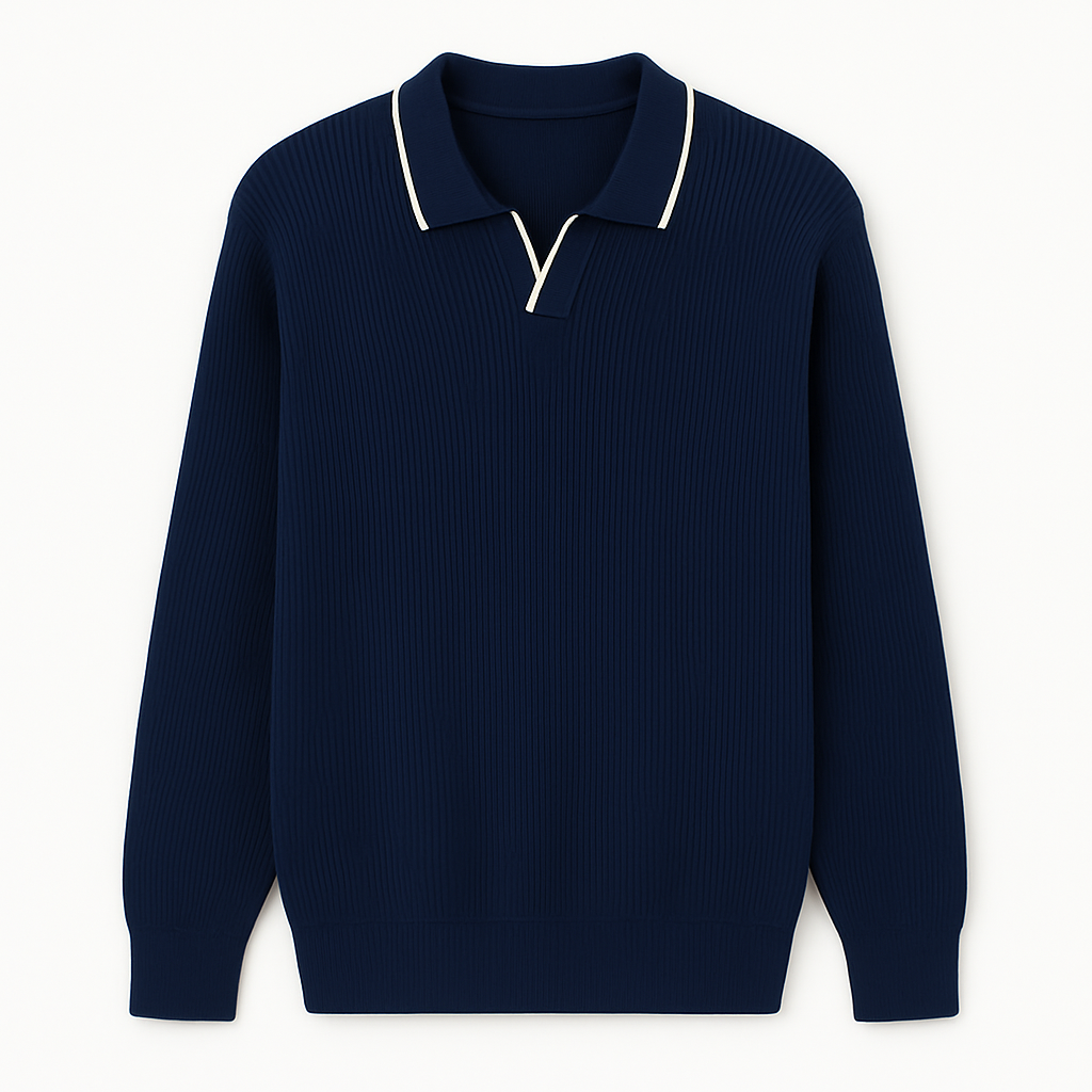Erkek Şerit Detaylı Beyaz Polo Triko – M009