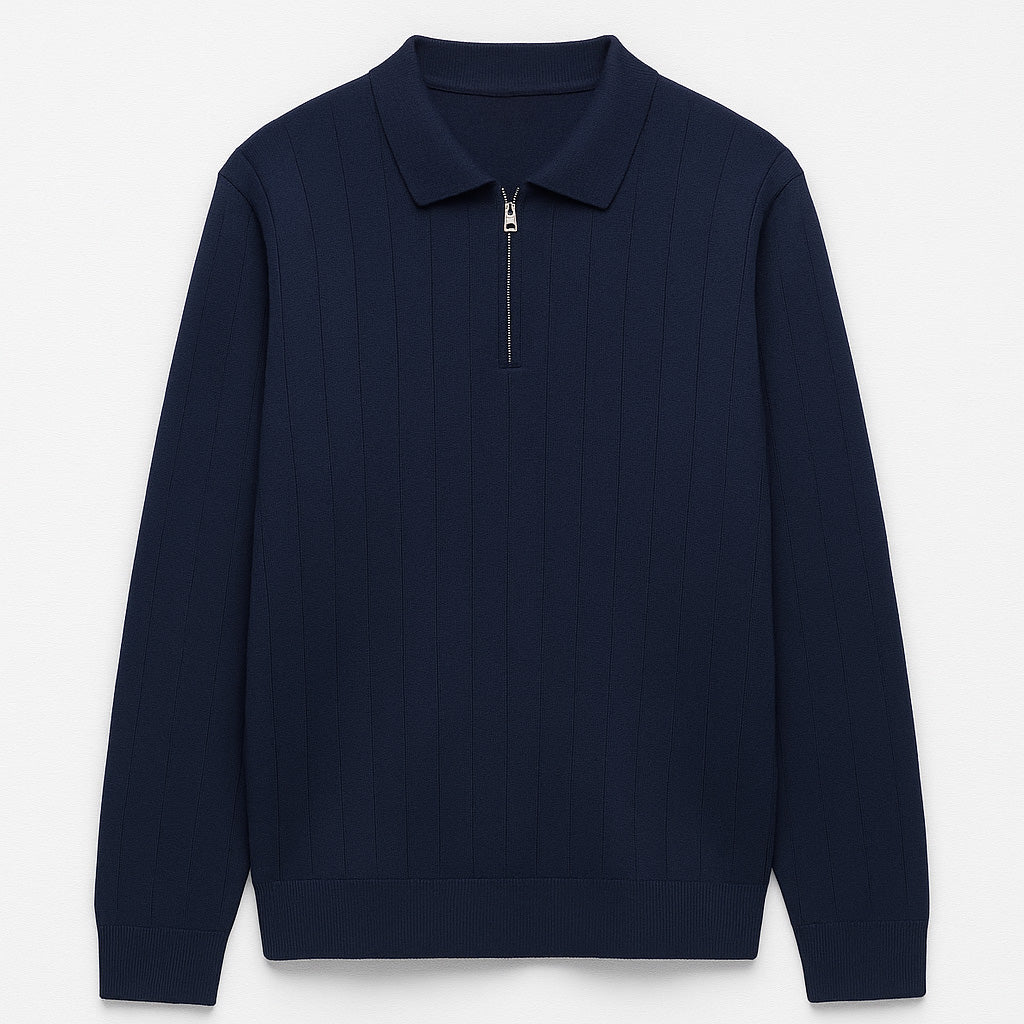 Erkek Yarım Fermuarlı Lacivert Polo Triko - M027