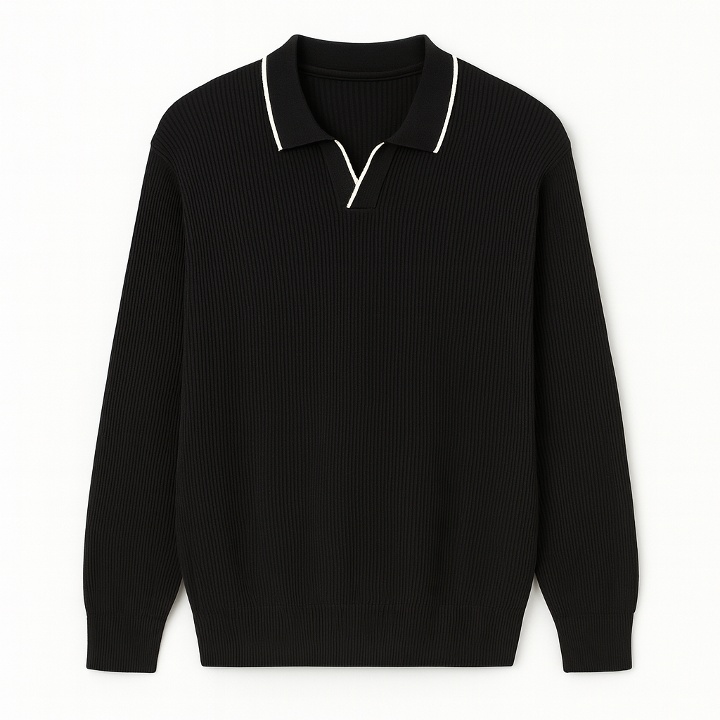 Erkek Şerit Detaylı Beyaz Polo Triko – M009