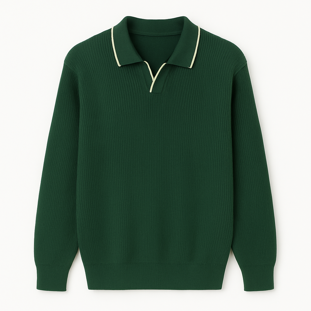 Erkek Şerit Detaylı Beyaz Polo Triko – M009