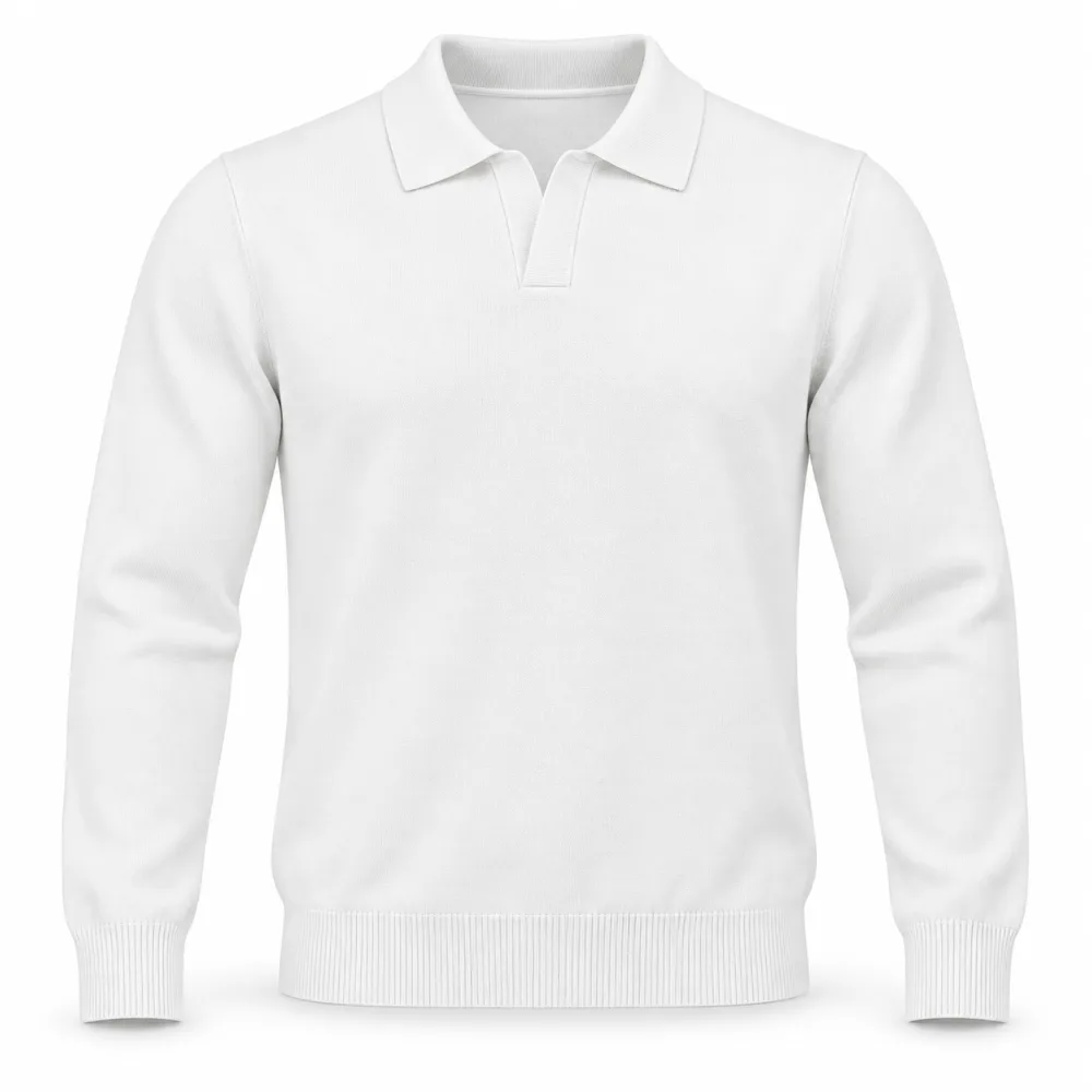 Erkek Polo Yaka Triko Kazak - Beyaz