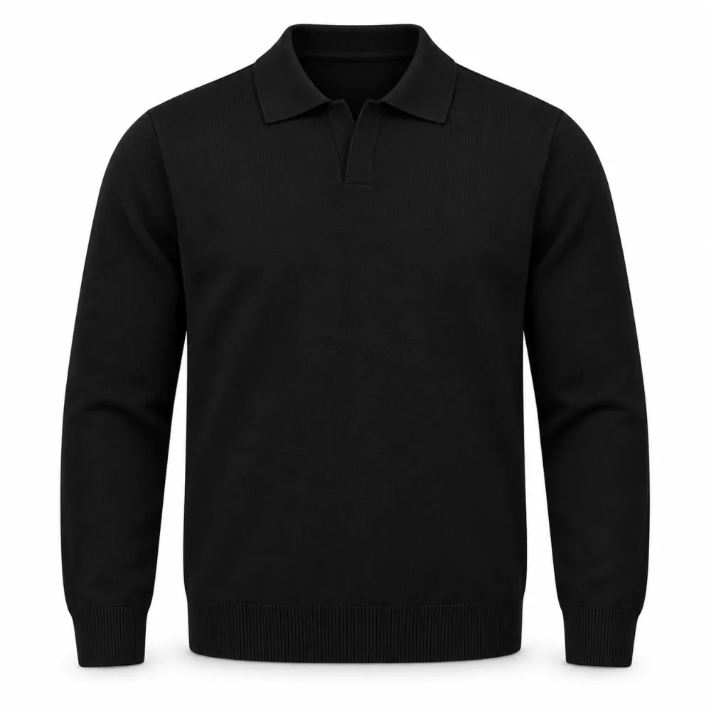 Erkek Polo Yaka Triko Kazak - Siyah
