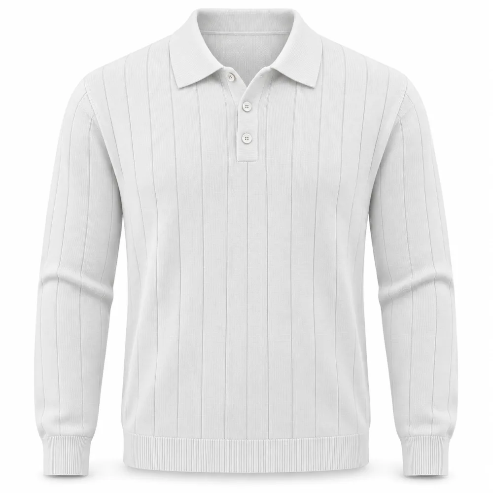Erkek Düğmeli Polo Yaka Triko Kazak - Beyaz