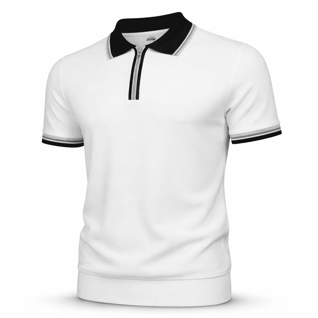 Erkek Fermuarlı Triko Polo Tişört Beyaz