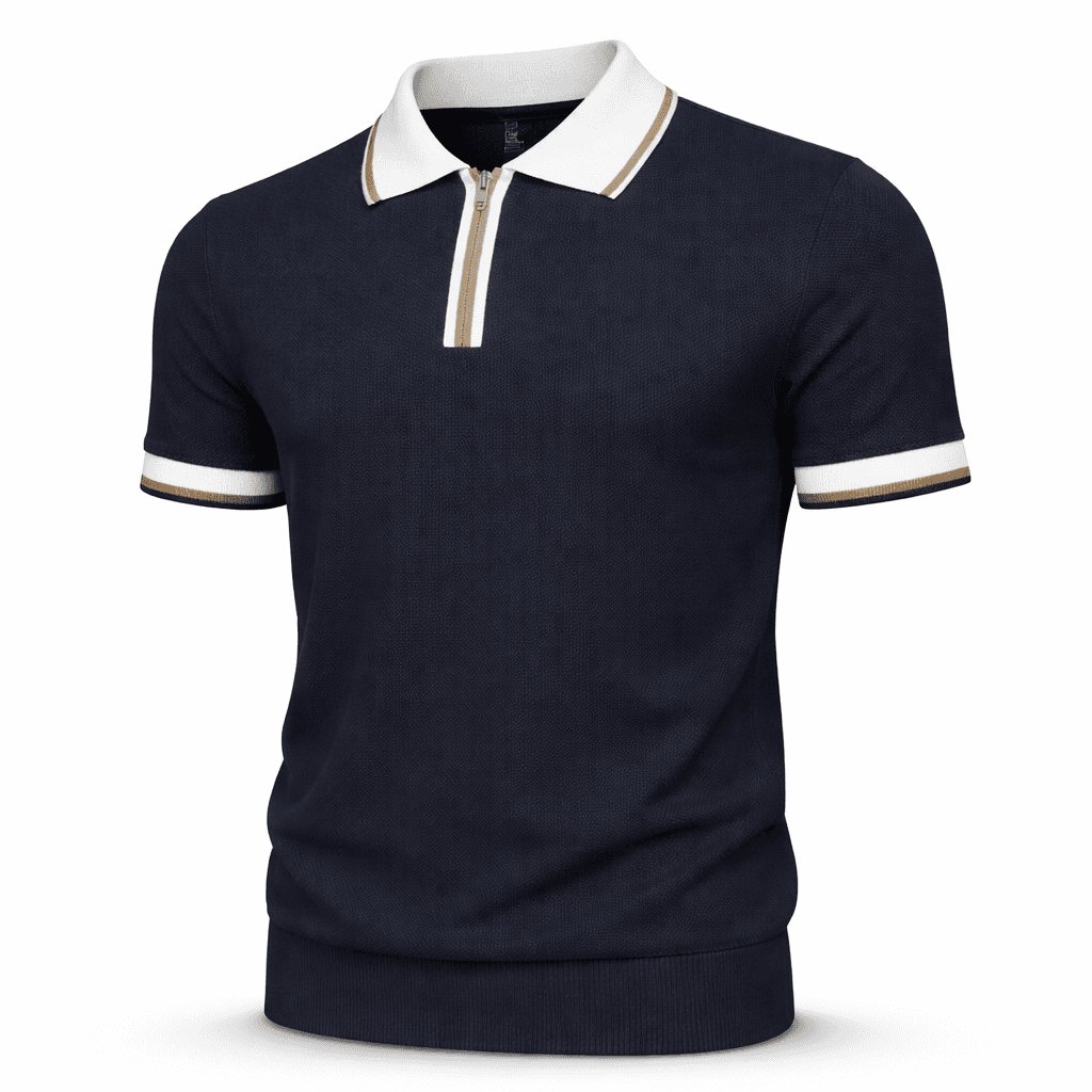 Erkek Fermuarlı Triko Polo Tişört Lacivert