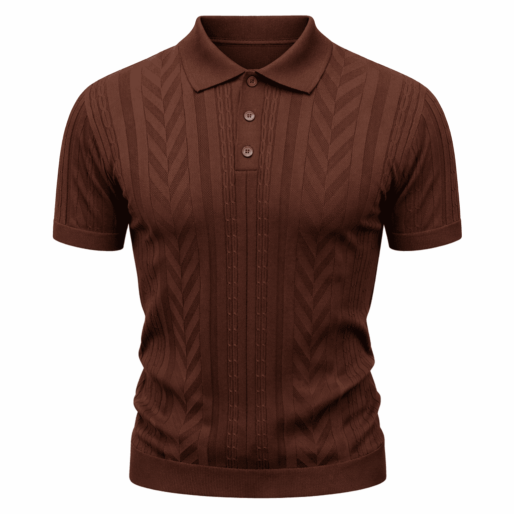 Erkek Örgü Desenli Triko Polo Tişört Kahverengi