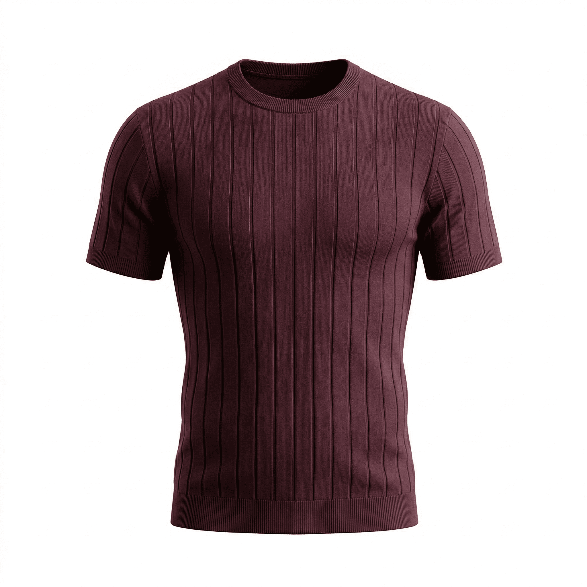 Erkek Fitilli Triko Tişört Bordo