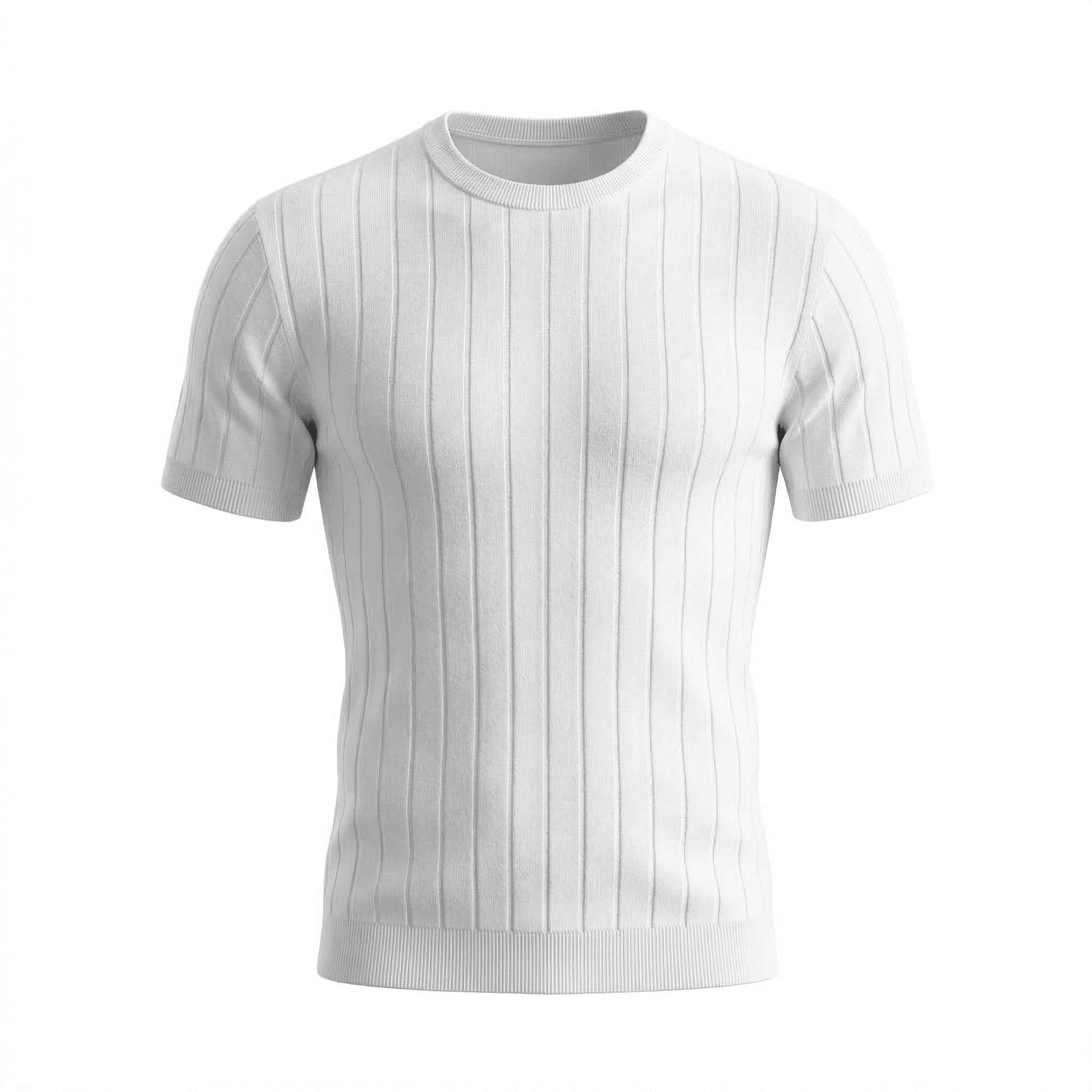 Erkek Fitilli Triko Tişört Beyaz