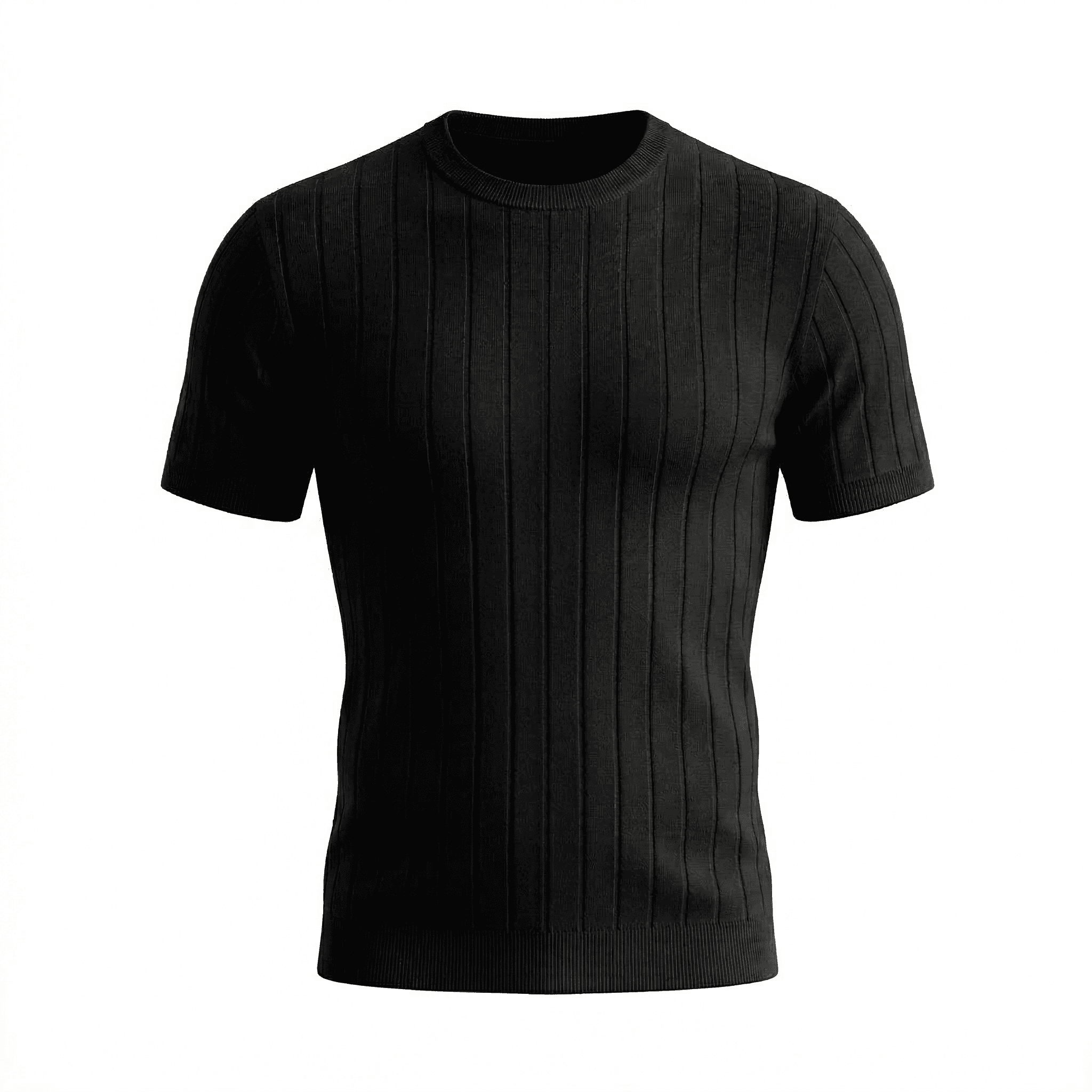 Erkek Fitilli Triko Tişört Siyah