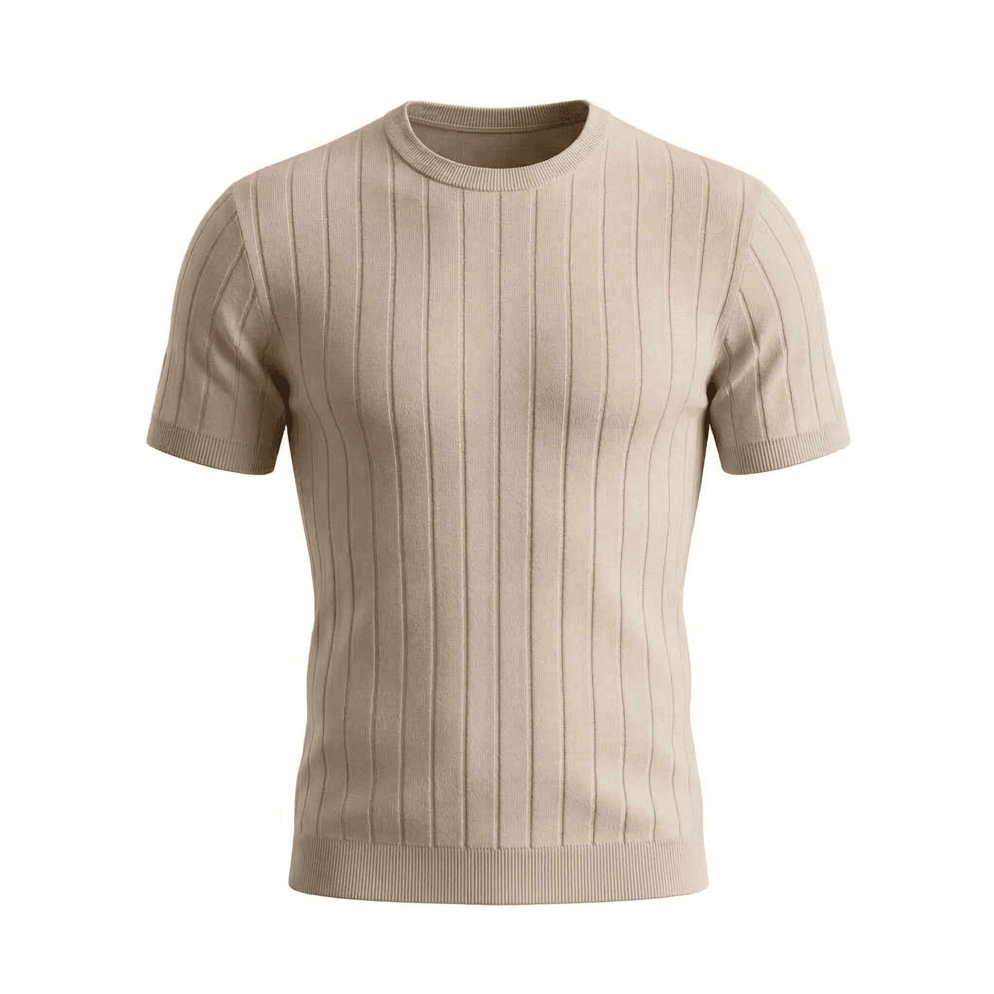 Erkek Fitilli Triko Tişört Bej