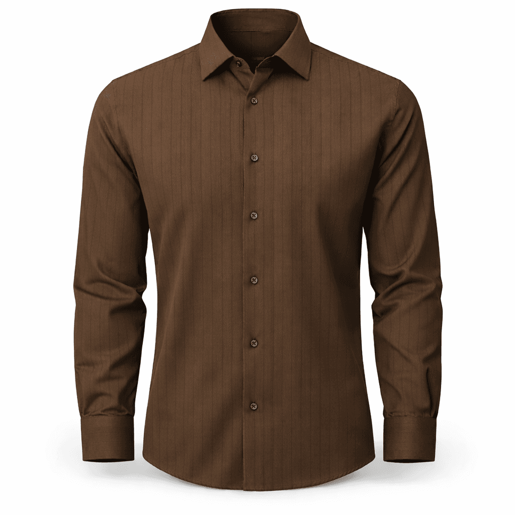 Erkek Fitilli Slim Fit Gömlek - Kahverengi