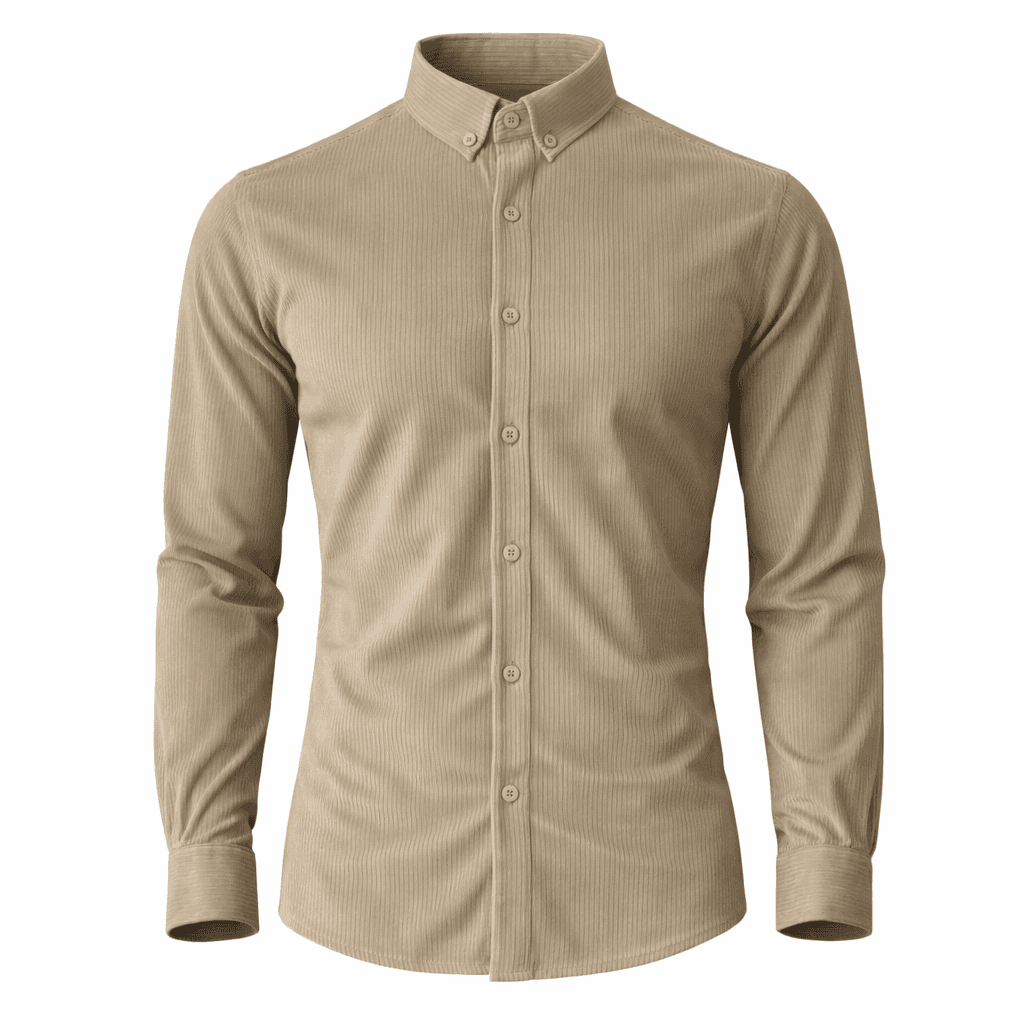 Erkek Kadife Slim Fit Gömlek Bej