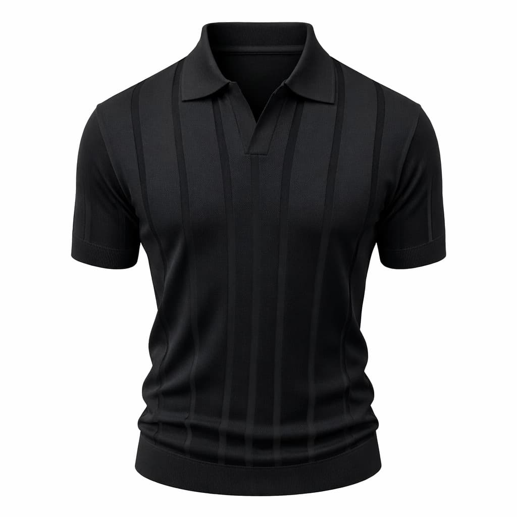 Erkek Dikişli Triko Polo Tişört Siyah