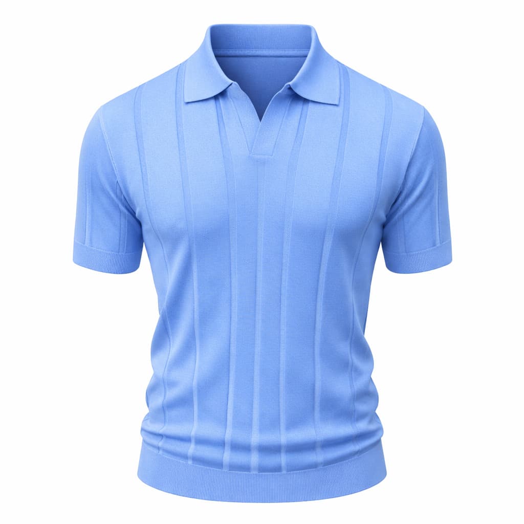 Erkek Dikişli Triko Polo Tişört Mavi