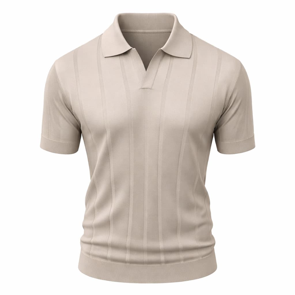 Erkek Dikişli Triko Polo Tişört Bej