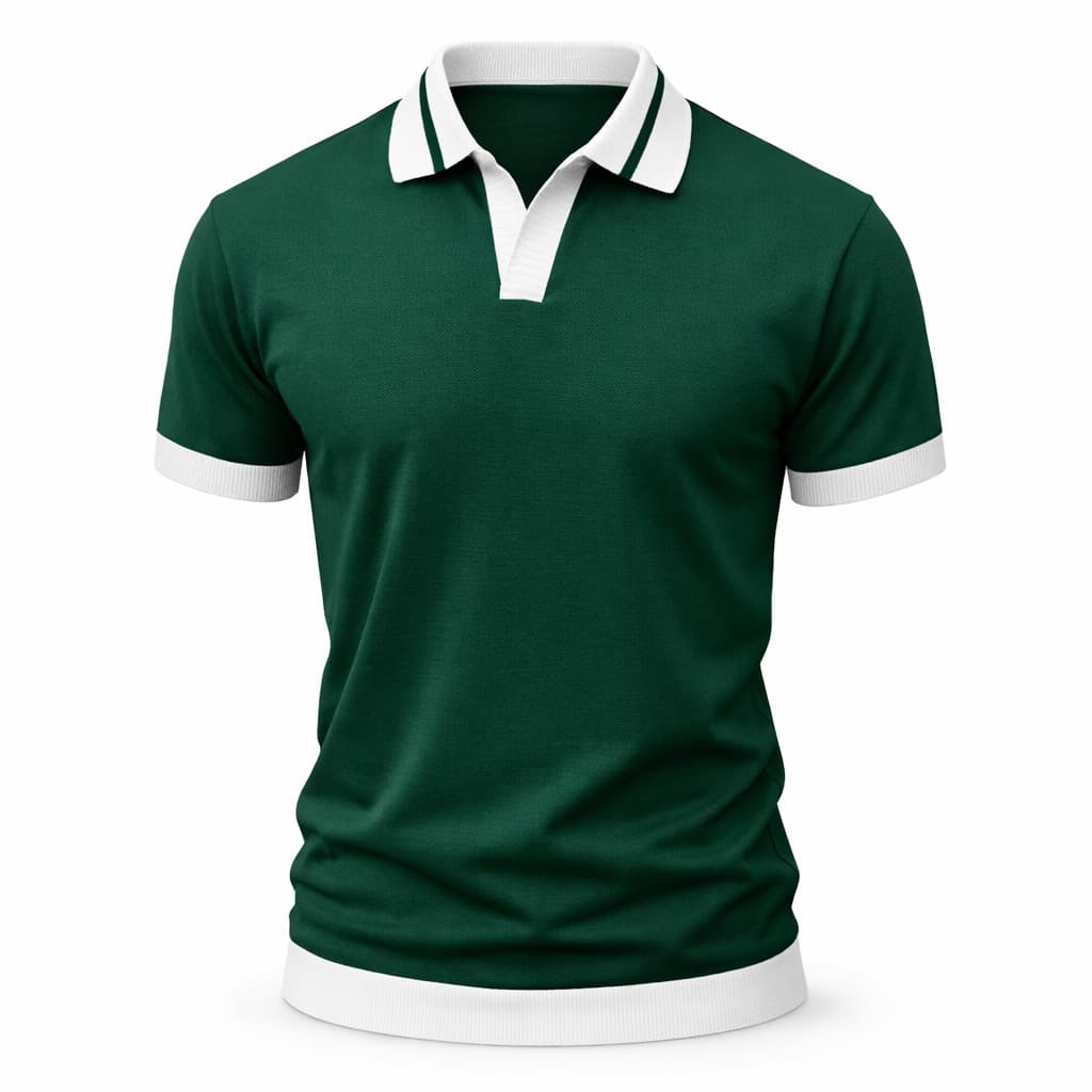 Erkek Kontrast Yakalı Triko Polo Tişört Yeşil