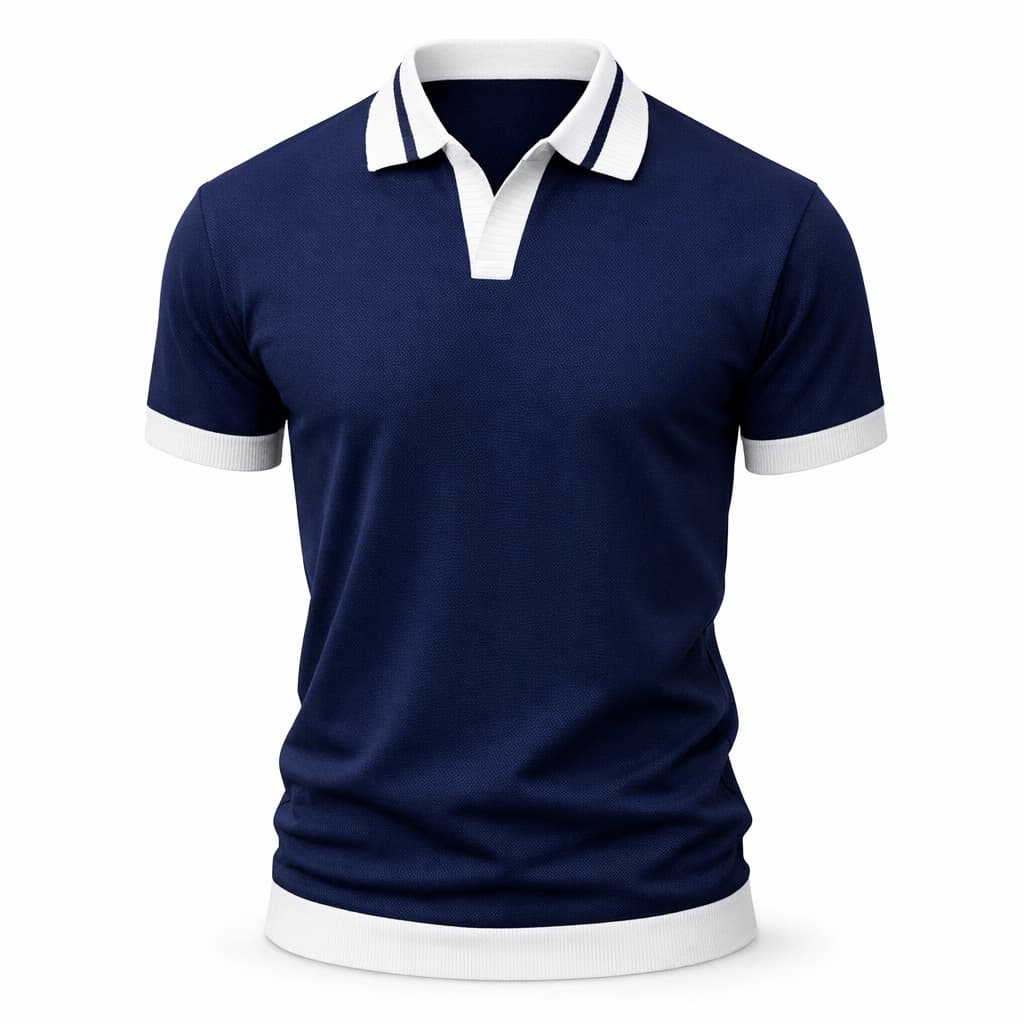 Erkek Kontrast Yakalı Triko Polo Tişört Lacivert