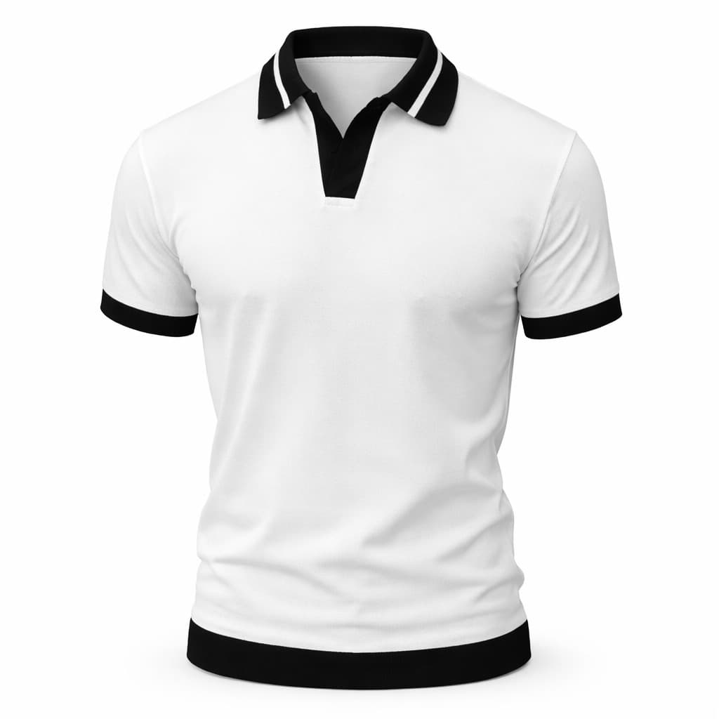 Erkek Kontrast Yakalı Triko Polo Tişört Beyaz