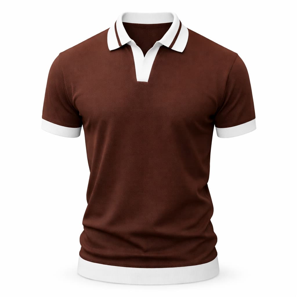 Erkek Kontrast Yakalı Triko Polo Tişört Kahverengi
