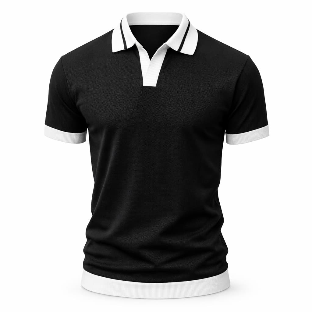 Erkek Kontrast Yakalı Triko Polo Tişört Siyah