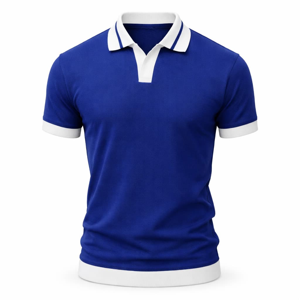 Erkek Kontrast Yakalı Triko Polo Tişört Saks Mavisi