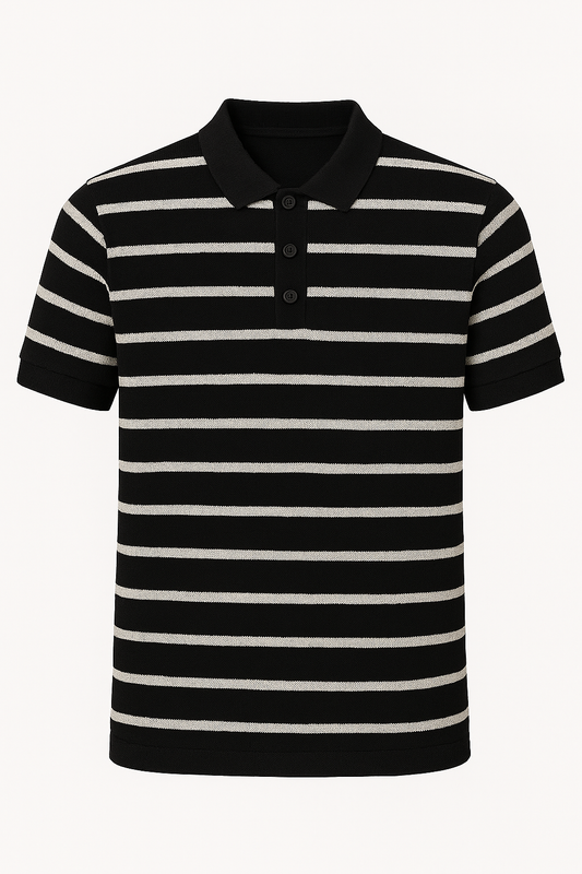 Siyah Beyaz Çizgili Polo Yaka Tişört – TS013