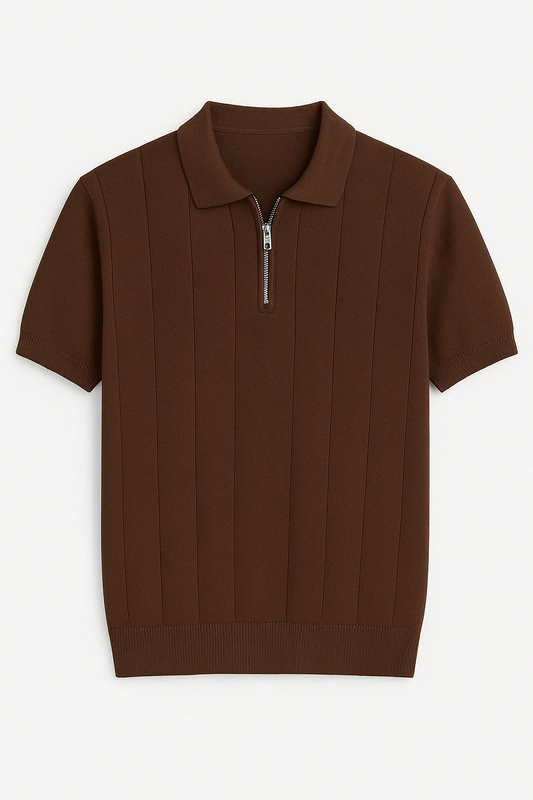 Erkek Kahverengi Fermuarlı Polo Tişört – TS021