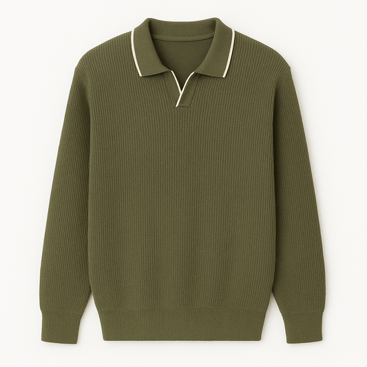 Erkek Şerit Detaylı Haki Polo Triko – M011