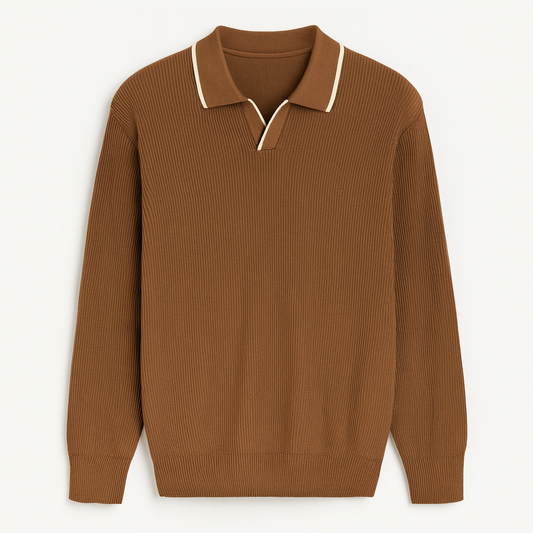 Erkek Şerit Detaylı Kahverengi Polo Triko – M015