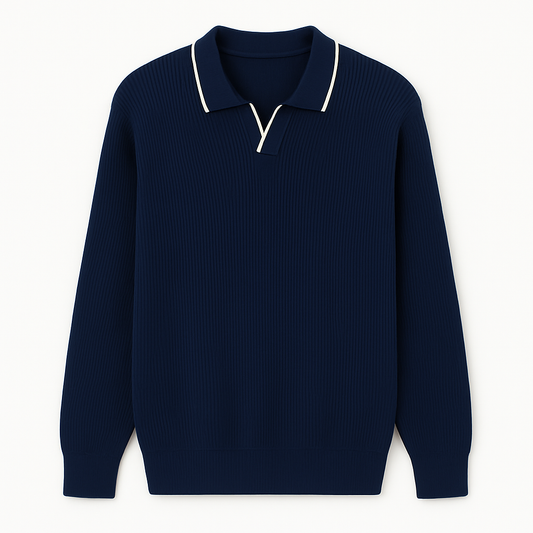 Erkek Şerit Detaylı Lacivert Polo Triko – M013