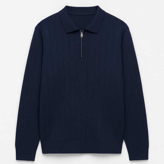 Erkek Yarım Fermuarlı Lacivert Polo Triko - M027
