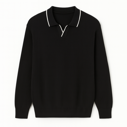 Erkek Şerit Detaylı Siyah Polo Triko – M014
