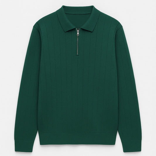 Erkek Yarım Fermuarlı Yeşil Polo Triko - M024