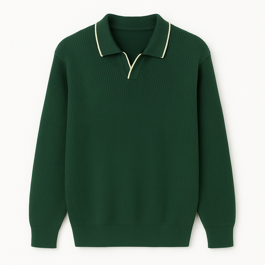 Erkek Şerit Detaylı Yeşil Polo Triko – M012